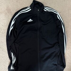 Adidas Men's Black Windbreaker with White Stripes